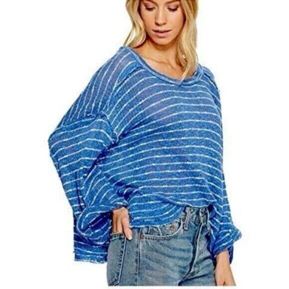 Free People Tops - Free People Open Knit Oversized Boho Slouchy Top Striped Lagenlook Beachy Style